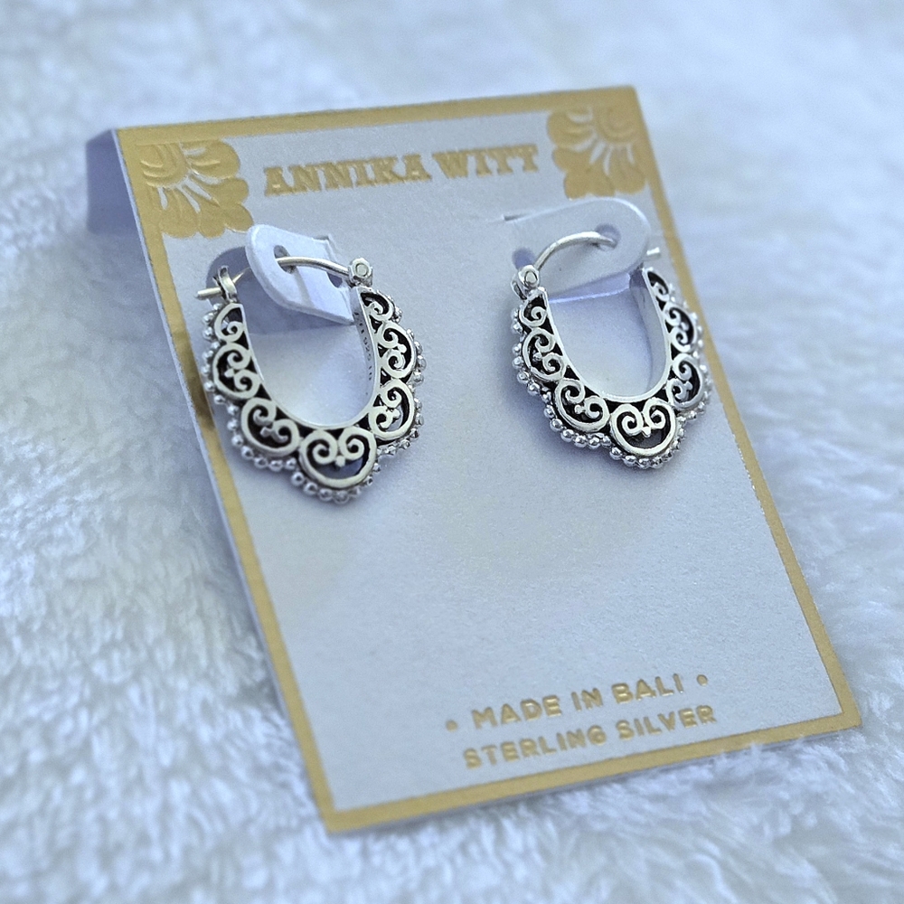 Annika Witt Small Sterling Silver🤍 Bali🇲🇨 Tribal Earrings - Picture 5 of 16